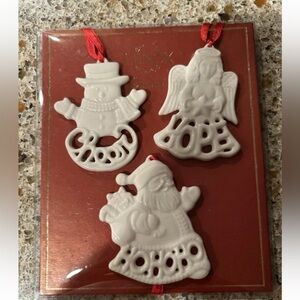 Vintage Lenox White Porcelain Christmas Ornaments Holiday Greetings Set Of Three